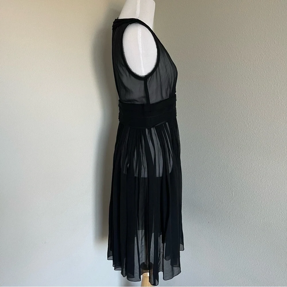 Banana Republic Black Sheer Silk Pleated Dress (Unlined)